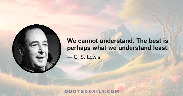 We cannot understand. The best is perhaps what we understand least.