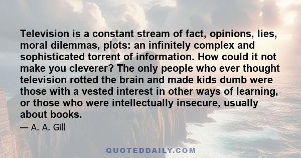 Television is a constant stream of fact, opinions, lies, moral dilemmas, plots: an infinitely complex and sophisticated torrent of information. How could it not make you cleverer? The only people who ever thought