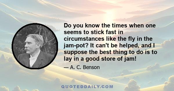 Do you know the times when one seems to stick fast in circumstances like the fly in the jam-pot? It can't be helped, and I suppose the best thing to do is to lay in a good store of jam!