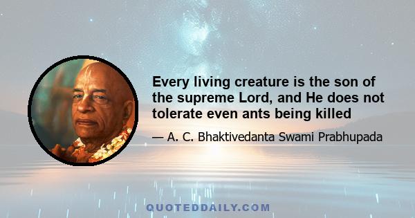 Every living creature is the son of the supreme Lord, and He does not tolerate even ants being killed