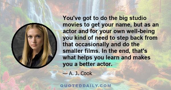 You've got to do the big studio movies to get your name, but as an actor and for your own well-being you kind of need to step back from that occasionally and do the smaller films. In the end, that's what helps you learn 