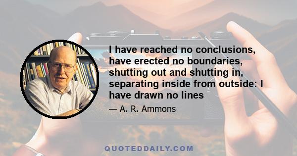 I have reached no conclusions, have erected no boundaries, shutting out and shutting in, separating inside from outside: I have drawn no lines