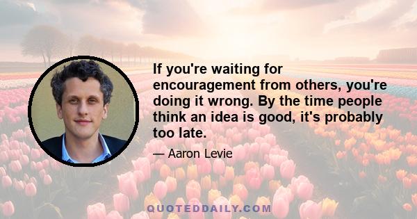 If you're waiting for encouragement from others, you're doing it wrong. By the time people think an idea is good, it's probably too late.