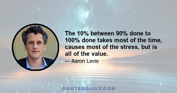 The 10% between 90% done to 100% done takes most of the time, causes most of the stress, but is all of the value.