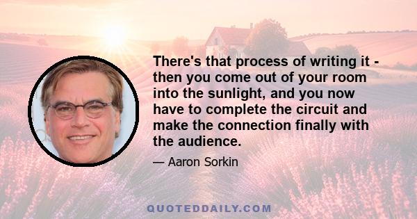 There's that process of writing it - then you come out of your room into the sunlight, and you now have to complete the circuit and make the connection finally with the audience.