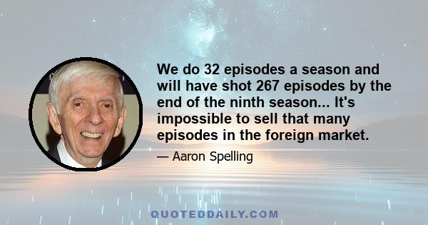 We do 32 episodes a season and will have shot 267 episodes by the end of the ninth season... It's impossible to sell that many episodes in the foreign market.