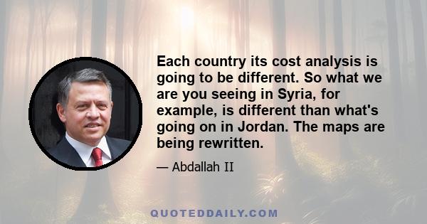 Each country its cost analysis is going to be different. So what we are you seeing in Syria, for example, is different than what's going on in Jordan. The maps are being rewritten.