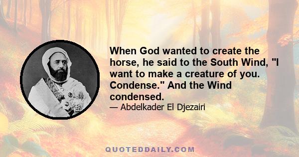 When God wanted to create the horse, he said to the South Wind, I want to make a creature of you. Condense. And the Wind condensed.