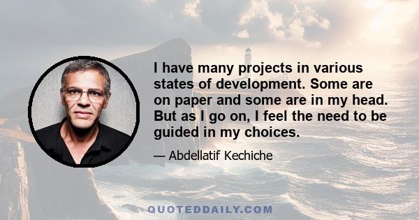 I have many projects in various states of development. Some are on paper and some are in my head. But as I go on, I feel the need to be guided in my choices.