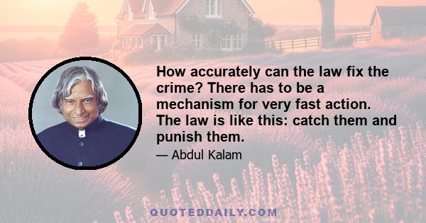 How accurately can the law fix the crime? There has to be a mechanism for very fast action. The law is like this: catch them and punish them.