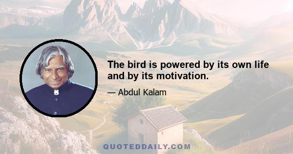 The bird is powered by its own life and by its motivation.