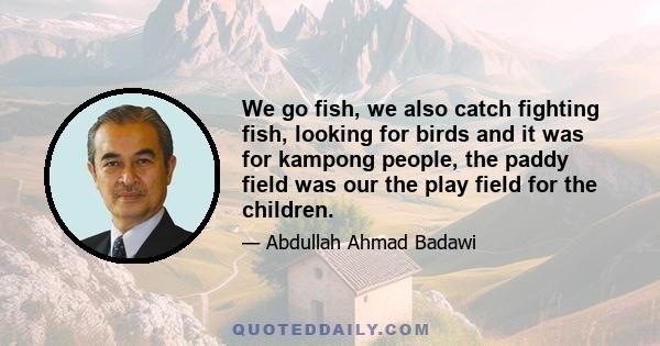 We go fish, we also catch fighting fish, looking for birds and it was for kampong people, the paddy field was our the play field for the children.