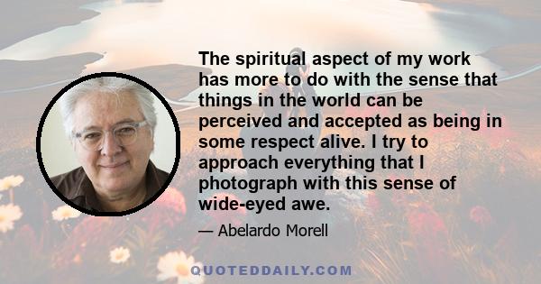 The spiritual aspect of my work has more to do with the sense that things in the world can be perceived and accepted as being in some respect alive. I try to approach everything that I photograph with this sense of