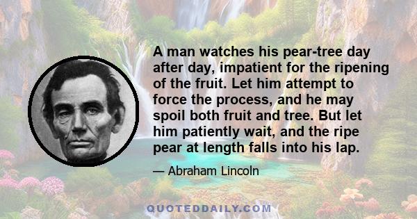 A man watches his pear-tree day after day, impatient for the ripening of the fruit. Let him attempt to force the process, and he may spoil both fruit and tree. But let him patiently wait, and the ripe pear at length