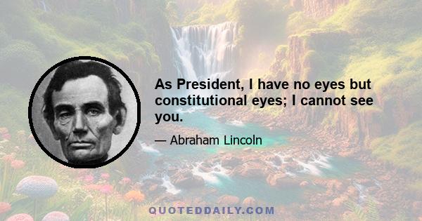 As President, I have no eyes but constitutional eyes; I cannot see you.