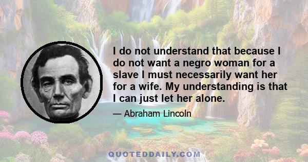 I do not understand that because I do not want a negro woman for a slave I must necessarily want her for a wife. My understanding is that I can just let her alone.