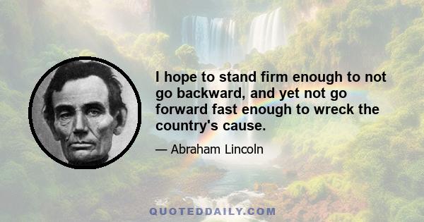 I hope to stand firm enough to not go backward, and yet not go forward fast enough to wreck the country's cause.