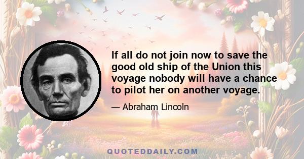 If all do not join now to save the good old ship of the Union this voyage nobody will have a chance to pilot her on another voyage.