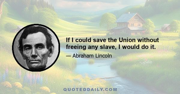 If I could save the Union without freeing any slave, I would do it.