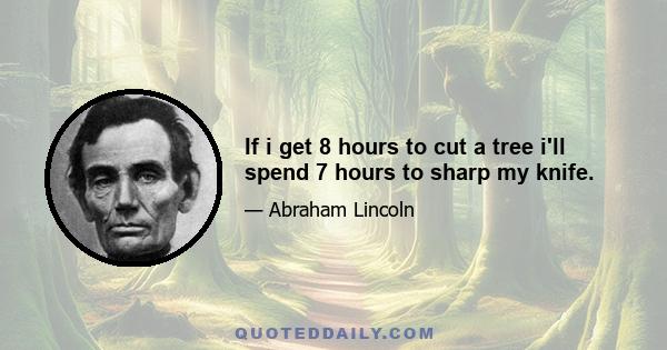 If i get 8 hours to cut a tree i'll spend 7 hours to sharp my knife.