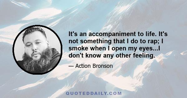 It's an accompaniment to life. It's not something that I do to rap; I smoke when I open my eyes...I don't know any other feeling.