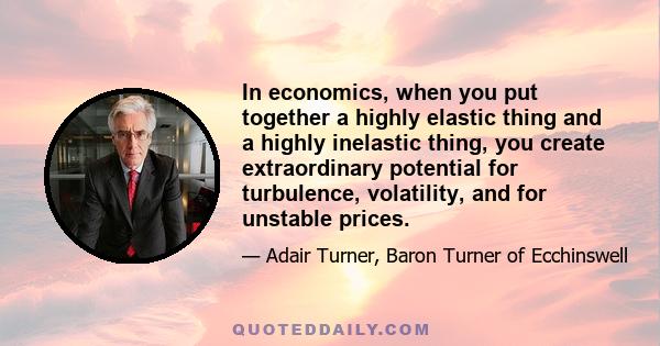 In economics, when you put together a highly elastic thing and a highly inelastic thing, you create extraordinary potential for turbulence, volatility, and for unstable prices.