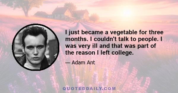 I just became a vegetable for three months. I couldn't talk to people. I was very ill and that was part of the reason I left college.