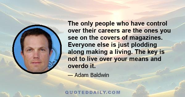 The only people who have control over their careers are the ones you see on the covers of magazines. Everyone else is just plodding along making a living. The key is not to live over your means and overdo it.