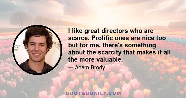 I like great directors who are scarce. Prolific ones are nice too but for me, there's something about the scarcity that makes it all the more valuable.