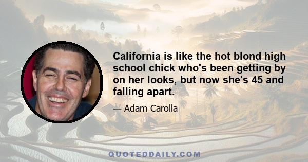 California is like the hot blond high school chick who's been getting by on her looks, but now she's 45 and falling apart.