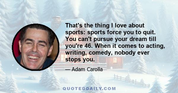 That's the thing I love about sports: sports force you to quit. You can't pursue your dream till you're 46. When it comes to acting, writing, comedy, nobody ever stops you.