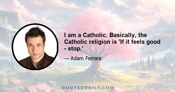 I am a Catholic. Basically, the Catholic religion is 'If it feels good - stop.'