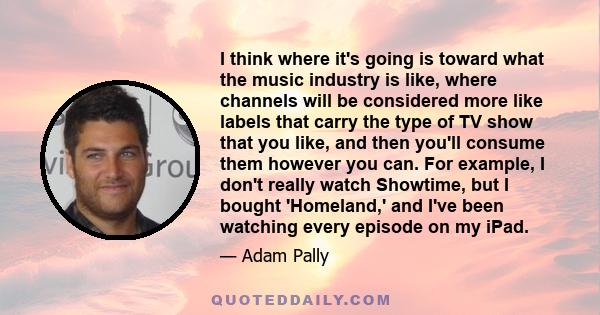 I think where it's going is toward what the music industry is like, where channels will be considered more like labels that carry the type of TV show that you like, and then you'll consume them however you can. For