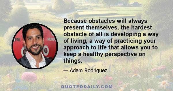 Because obstacles will always present themselves, the hardest obstacle of all is developing a way of living, a way of practicing your approach to life that allows you to keep a healthy perspective on things.