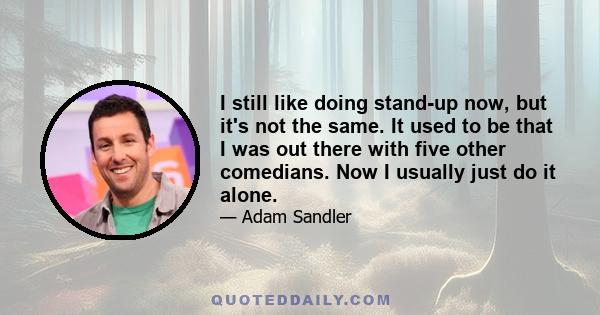 I still like doing stand-up now, but it's not the same. It used to be that I was out there with five other comedians. Now I usually just do it alone.