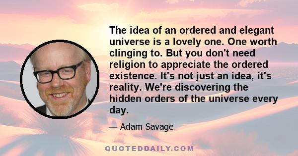 The idea of an ordered and elegant universe is a lovely one. One worth clinging to. But you don't need religion to appreciate the ordered existence. It's not just an idea, it's reality. We're discovering the hidden