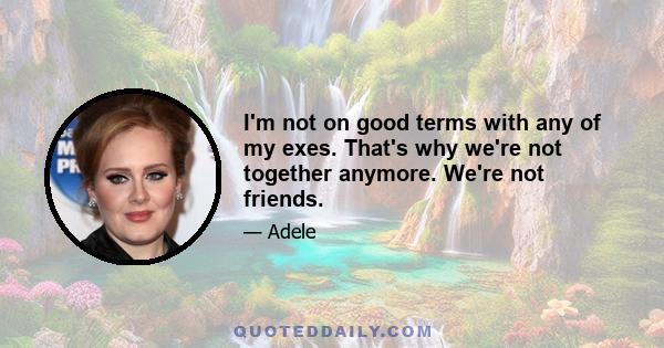 I'm not on good terms with any of my exes. That's why we're not together anymore. We're not friends.