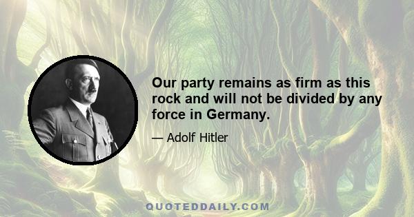 Our party remains as firm as this rock and will not be divided by any force in Germany.