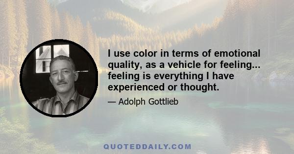 I use color in terms of emotional quality, as a vehicle for feeling... feeling is everything I have experienced or thought.