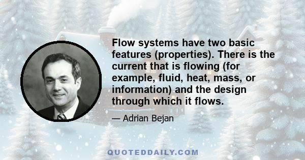 Flow systems have two basic features (properties). There is the current that is flowing (for example, fluid, heat, mass, or information) and the design through which it flows.