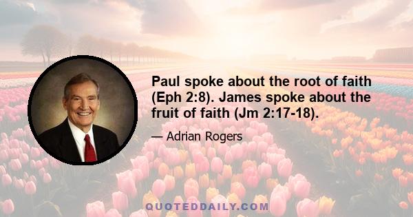 Paul spoke about the root of faith (Eph 2:8). James spoke about the fruit of faith (Jm 2:17-18).