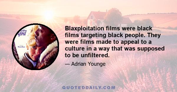 Blaxploitation films were black films targeting black people. They were films made to appeal to a culture in a way that was supposed to be unfiltered.