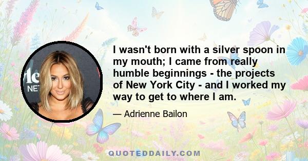 I wasn't born with a silver spoon in my mouth; I came from really humble beginnings - the projects of New York City - and I worked my way to get to where I am.