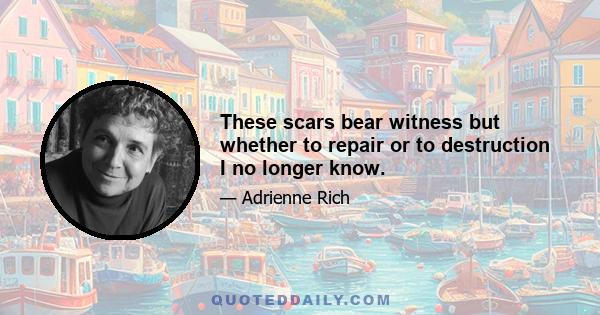 These scars bear witness but whether to repair or to destruction I no longer know.