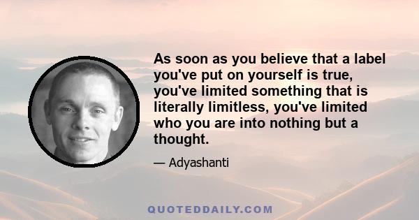 As soon as you believe that a label you've put on yourself is true, you've limited something that is literally limitless, you've limited who you are into nothing but a thought.