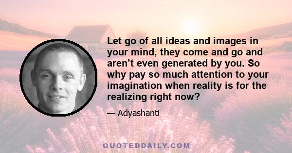 Let go of all ideas and images in your mind, they come and go and aren’t even generated by you. So why pay so much attention to your imagination when reality is for the realizing right now?