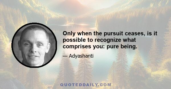 Only when the pursuit ceases, is it possible to recognize what comprises you: pure being.