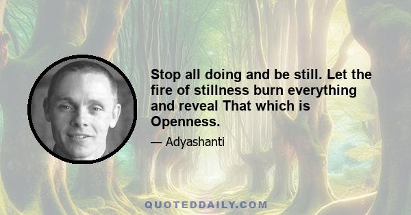 Stop all doing and be still. Let the fire of stillness burn everything and reveal That which is Openness.