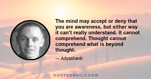 The mind may accept or deny that you are awareness, but either way it can’t really understand. It cannot comprehend. Thought cannot comprehend what is beyond thought.