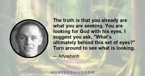 The truth is that you already are what you are seeking. You are looking for God with his eyes. I suggest you ask, What's ultimately behind this set of eyes? Turn around to see what is looking.